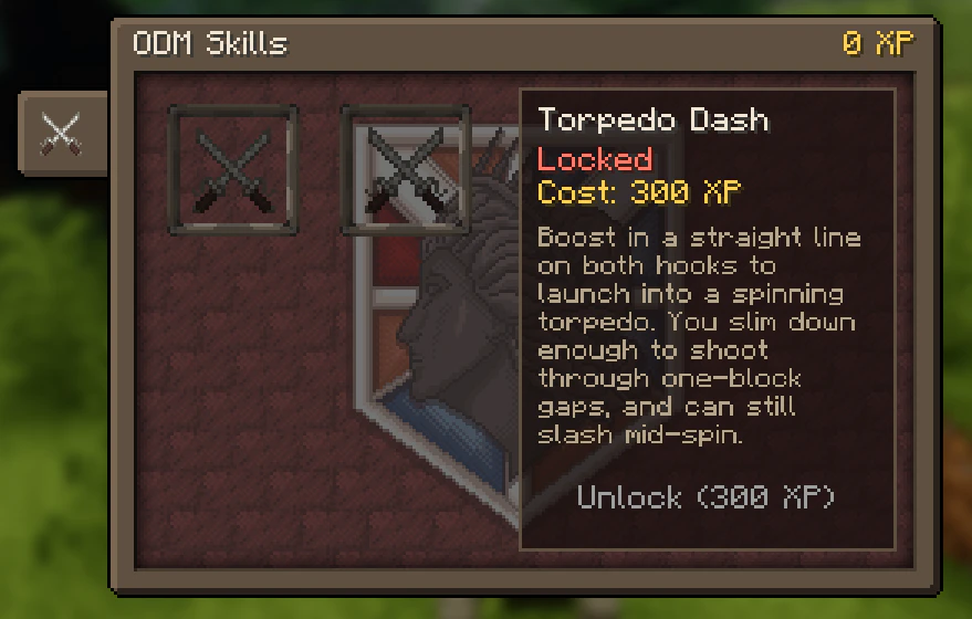 The ODM Skills screen, showing the Torpedo Dash skill.